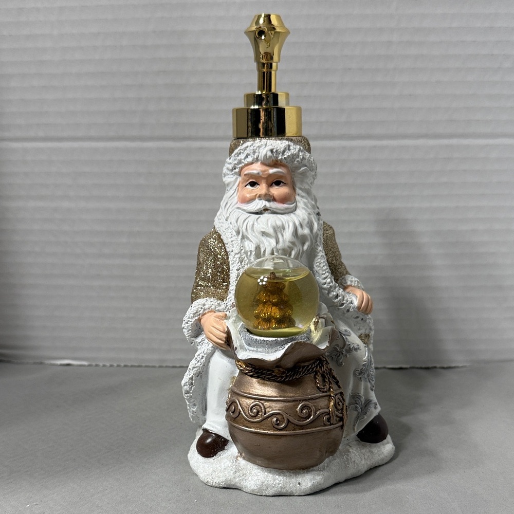 Santa Claus Soap Lotion Dispenser with Gold Sparkle Accents Water Globe Sack